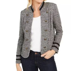 NWT Tommy Hilfiger Women's Marled Military Band Jacket Blazer Grey
